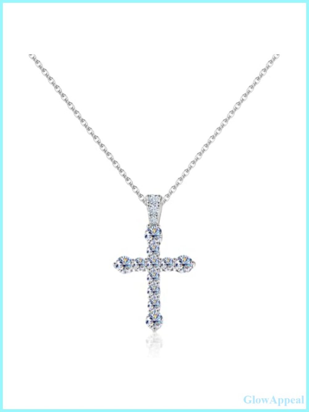 Moissanite Cross Pendant Necklace White Gold Plated Silver Women 16in
